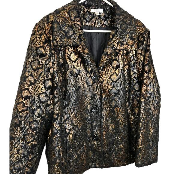 NEW Erin London Womens Jacket 2X Animal Print Metallic Copper Black Moto MOBWIFE - Picture 1 of 10